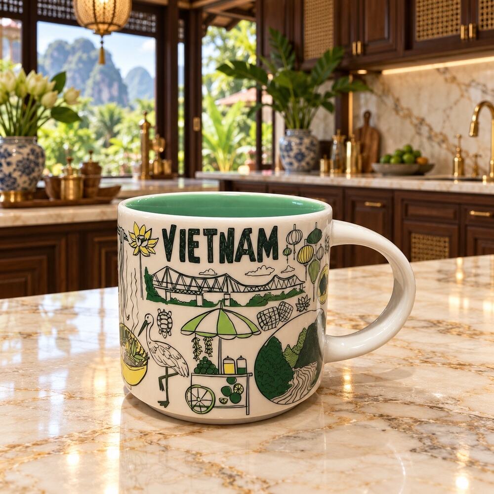 Starbucks Vietnam Been There Series Ceramic Mug Green Interior